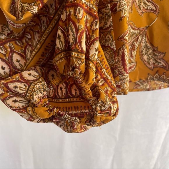 Evereve Britta Border Print Peasant Blouse Yellow Mustard xs New without tags - Picture 7 of 10